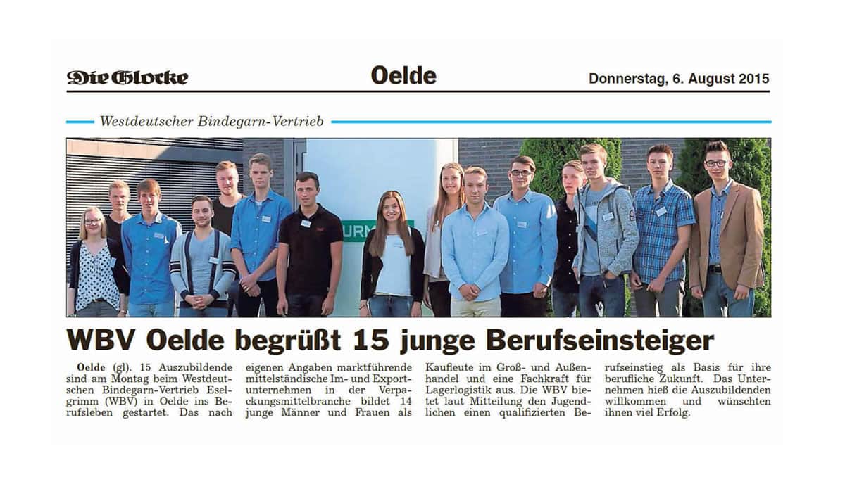 15 Lehrlinge starten Ausbildung 2015 bei WBV worldwide