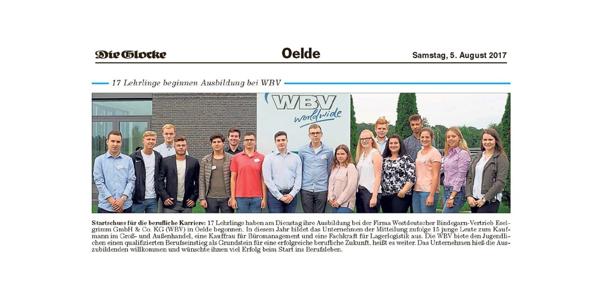 17 Lehrlinge beginnen Ausbildung bei WBV