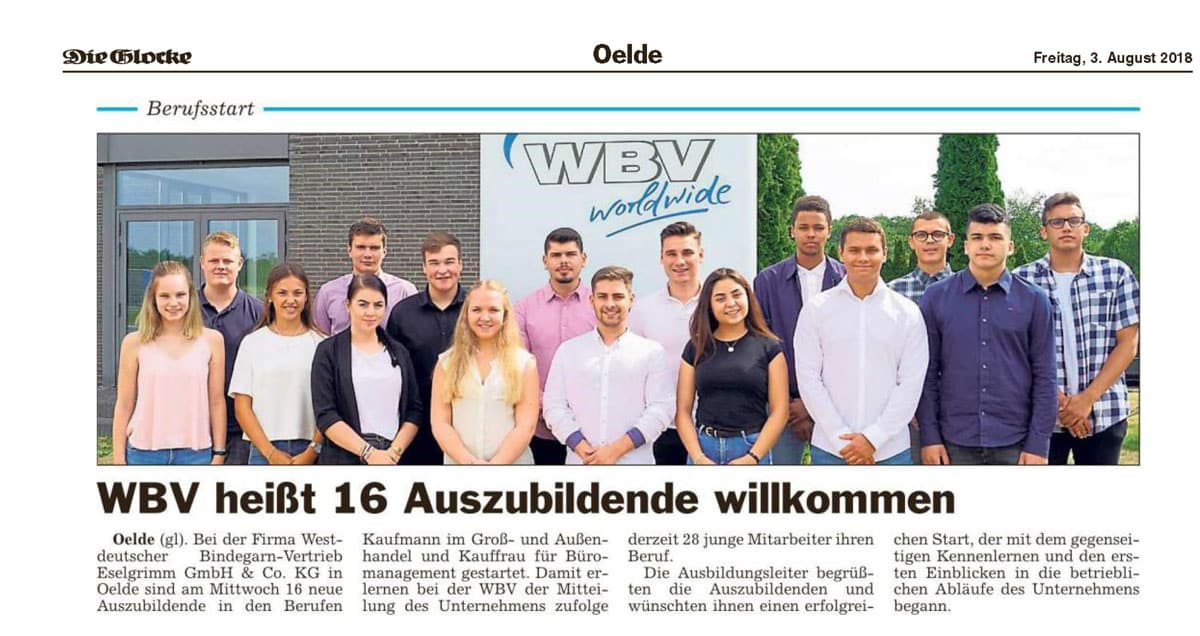 16 neue Auszubildende bei WBV